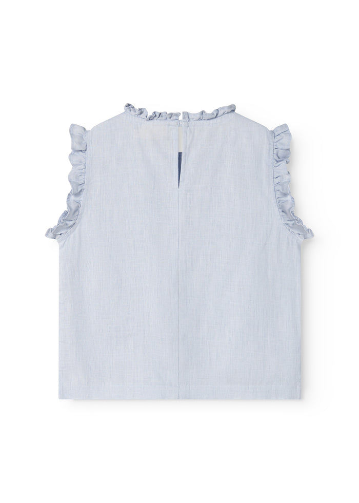 Sleeveless light blue top for children with lace details