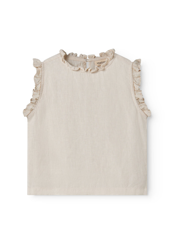 Sleeveless beige top for children with pleats.