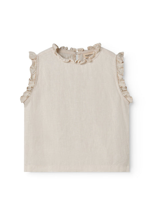 Sleeveless beige top for children with pleats.