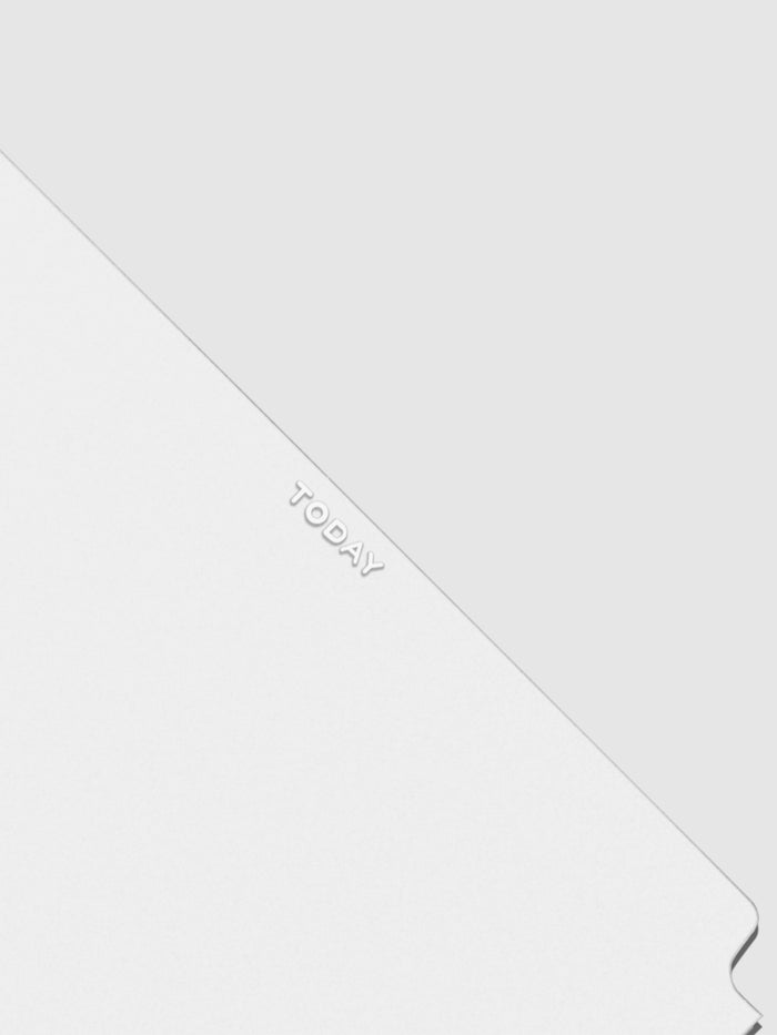 Closeup of white Today foil text.