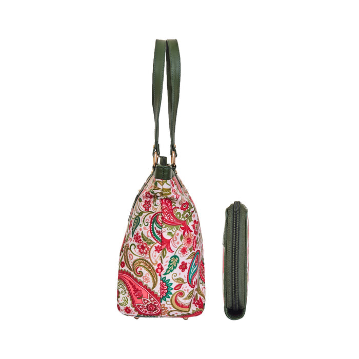 Women's Paisley Print Shoulder Tote Bag with Wristlet Wallet Combo for Travel & Daily Use
