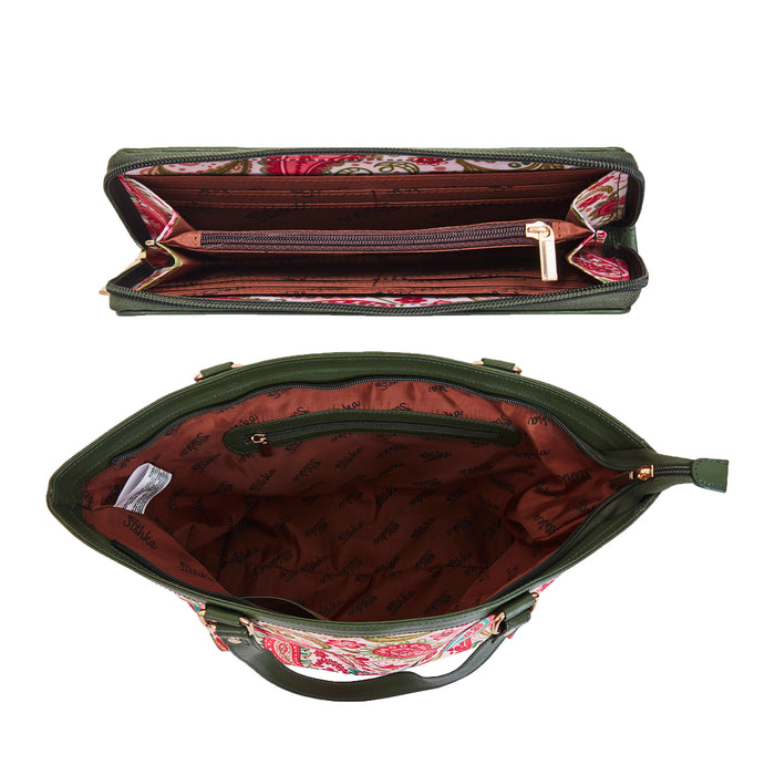Women's Paisley Print Shoulder Tote Bag with Wristlet Wallet Combo for Travel & Daily Use