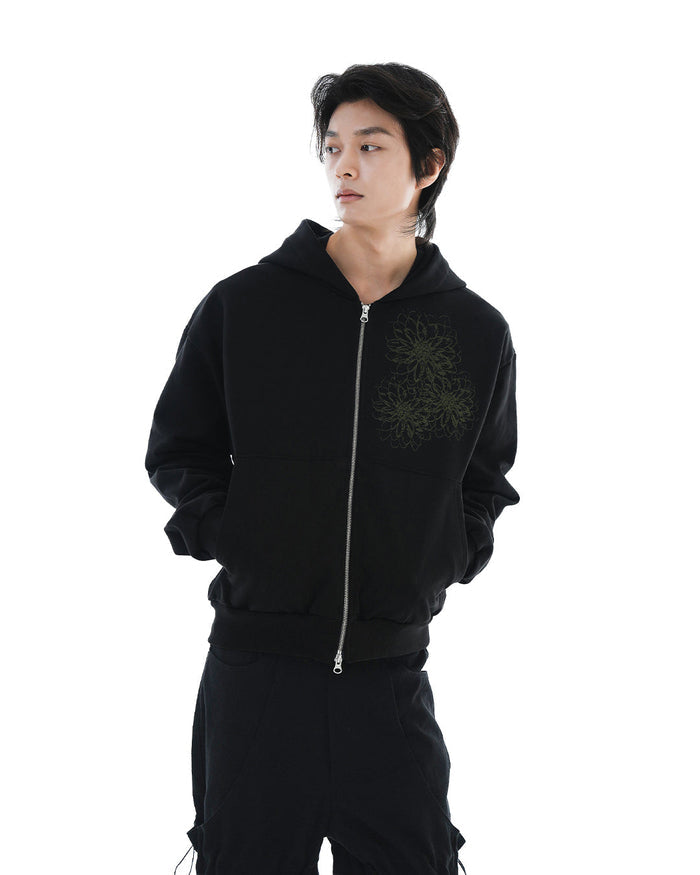 Trinity Flower Crop Hoodie Zip-up_Black