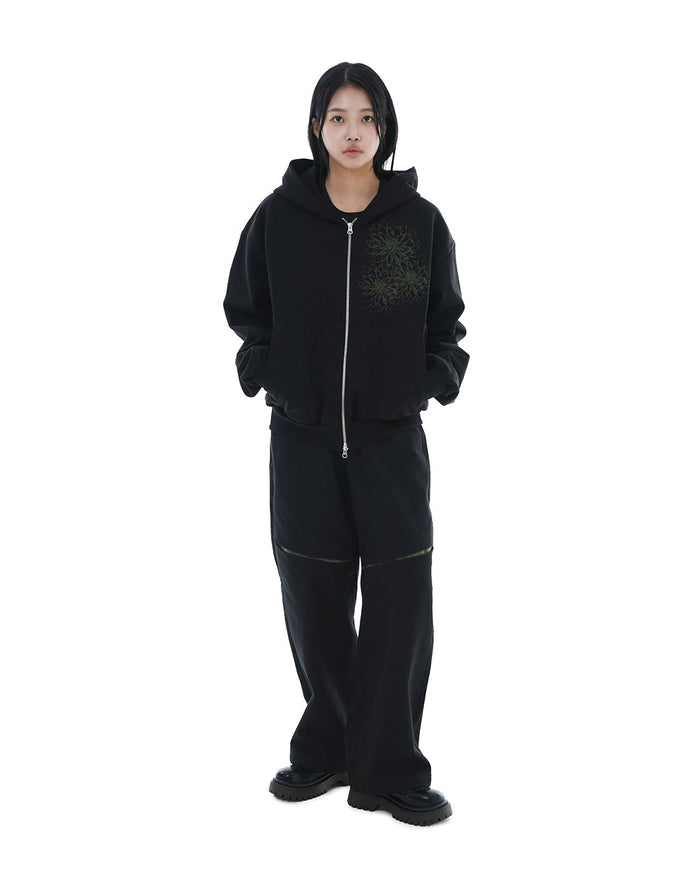 Trinity Flower Crop Hoodie Zip-up_Black