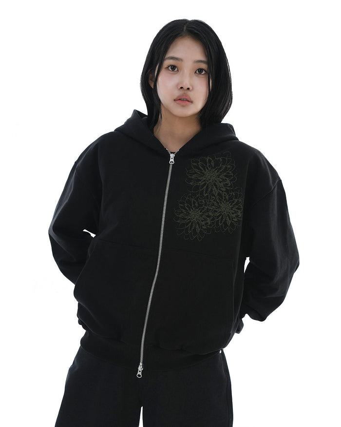 Trinity Flower Crop Hoodie Zip-up_Black