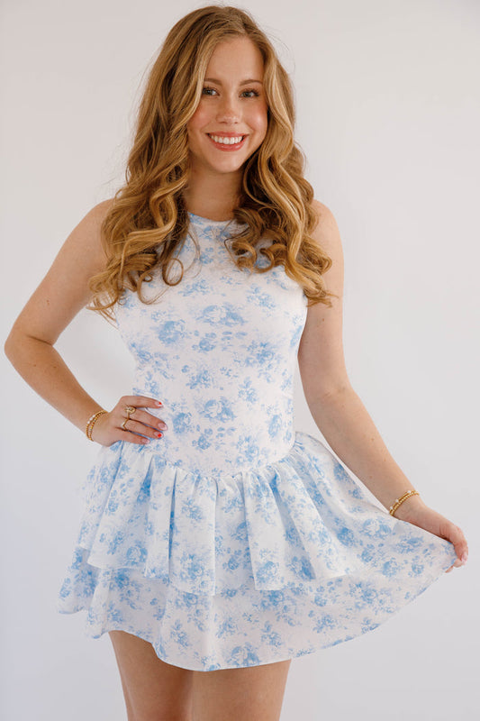 Blue Floral Athletic Dress- Preppy Floral Tennis Dress- Peach Love Cream Athletic Dress