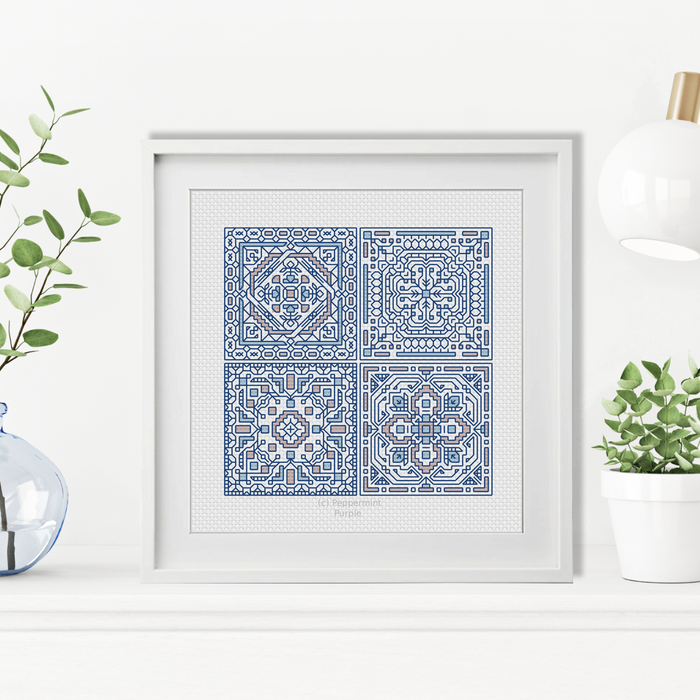 Turkish Tiles Mini Set 4 Blackwork Pattern by Peppermint Purple