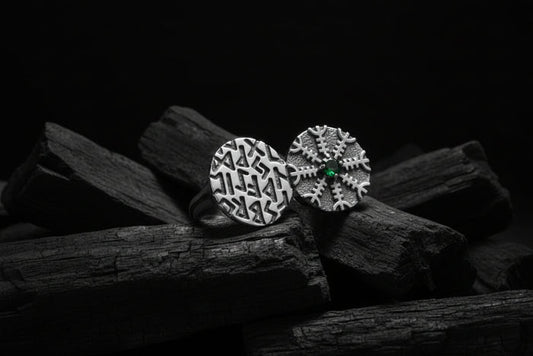 vkngjewelry Ring Twin Disc Silver Ring with Aegishjalmur