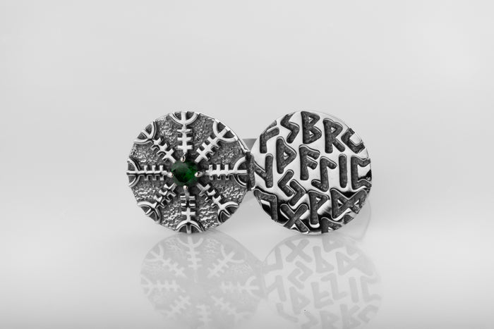vkngjewelry Ring Twin Disc Silver Ring with Aegishjalmur