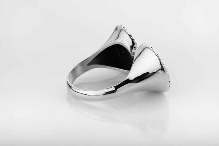 vkngjewelry Ring Twin Disc Silver Ring with Aegishjalmur