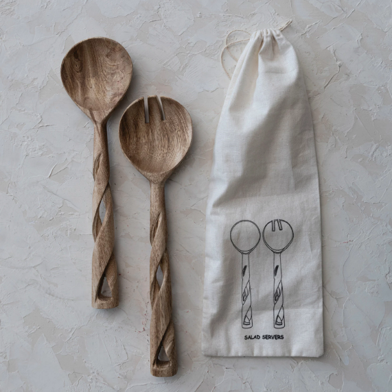 Twisted Mango Wood Salad Tongs