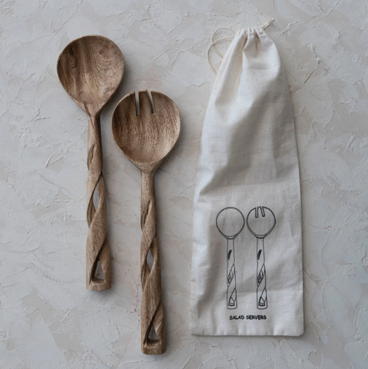 Twisted Mango Wood Salad Tongs