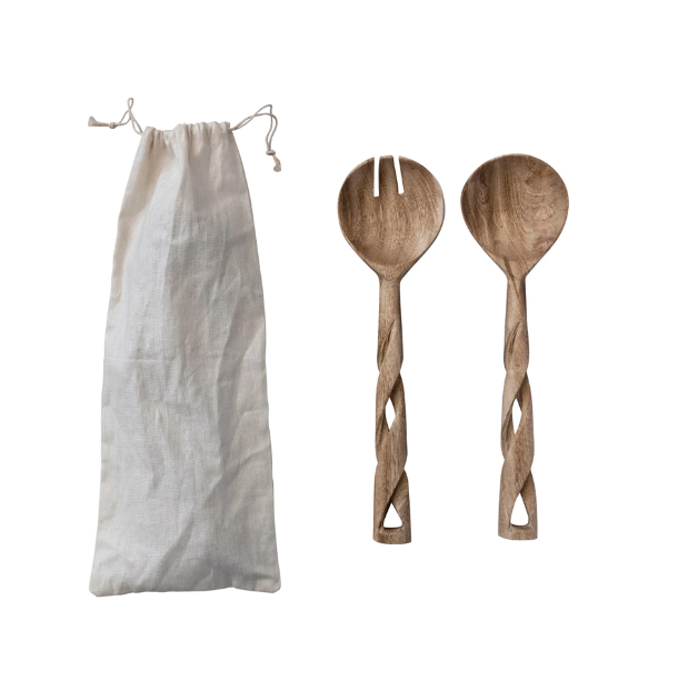 Twisted Mango Wood Salad Tongs