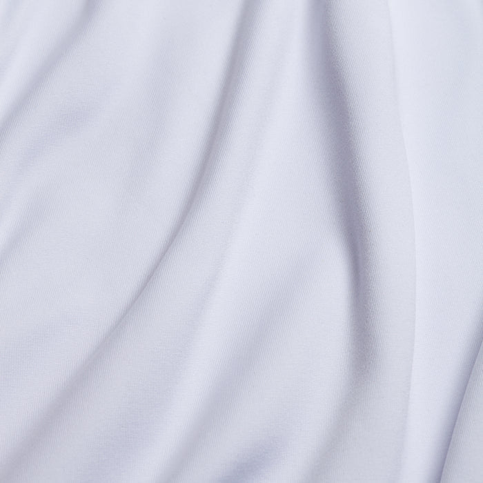 Close-up of the White - Q-Zip's smooth fabric with flowing folds and soft shadows. Its silky texture suggests athletic-fit comfort, while gentle curves add elegance to the moisture-wicking surface.