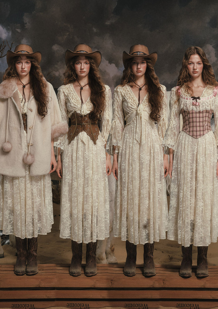 "White Horse Princess" Dress - Front View of White Lace Maxi