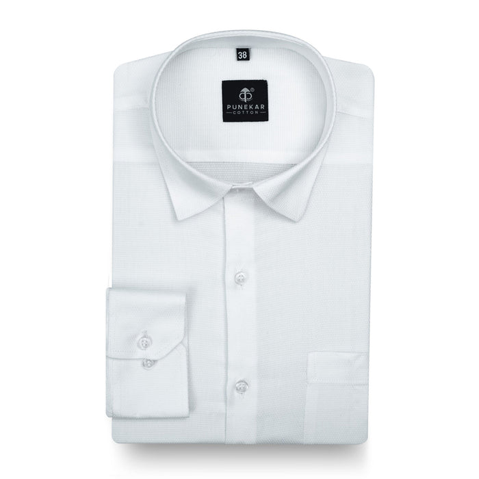 White Softweave Cotton Tencel Textured Shirt For Men - Punekar Cotton