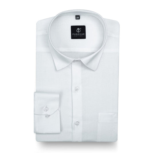 White Softweave Cotton Tencel Textured Shirt For Men - Punekar Cotton