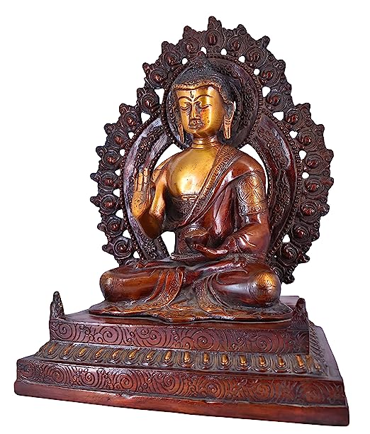 White Whale Brass Buddha Statue Murti for Home Decor Entrance Office Table Living Room Meditation Luck Gift Feng Shui Home Décor