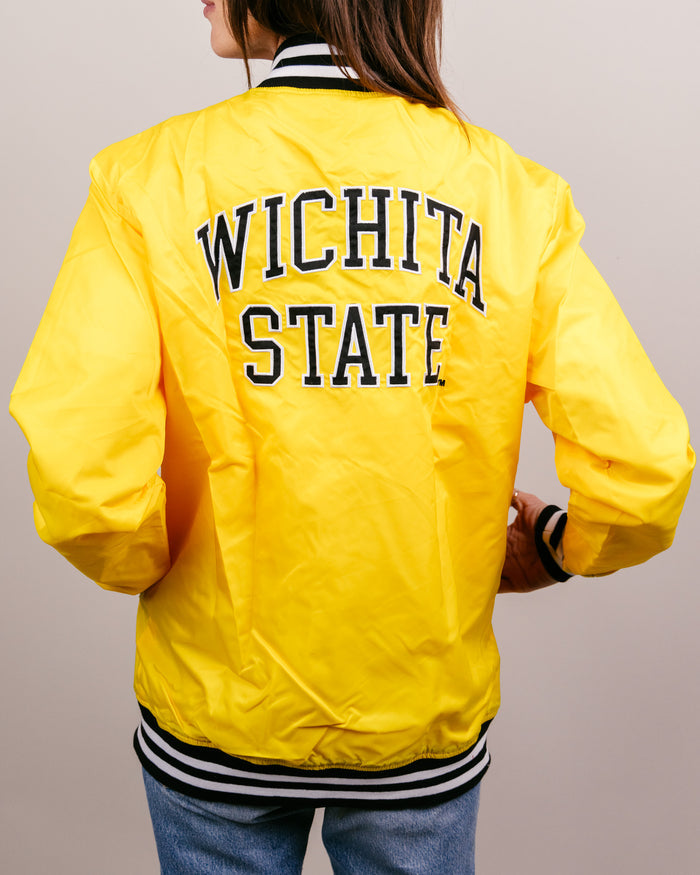 Yellow Wichita State Shockers Arch Vintage Varsity Jacket Back