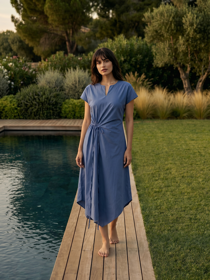 Women's Blue Cotton Lycra Regular Fit Dress