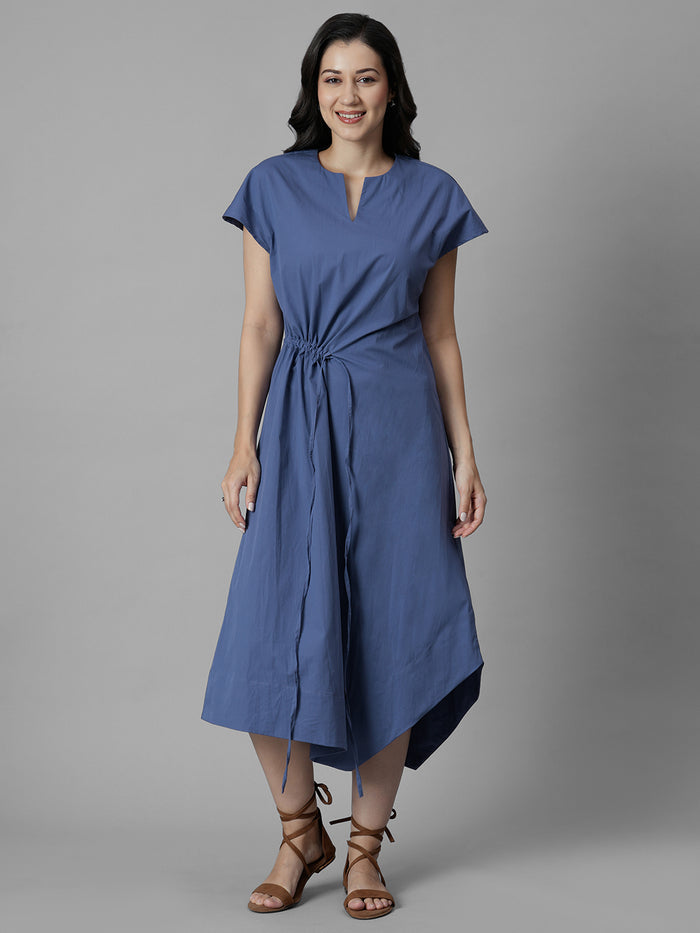 Women's Blue Cotton Lycra Regular Fit Dress