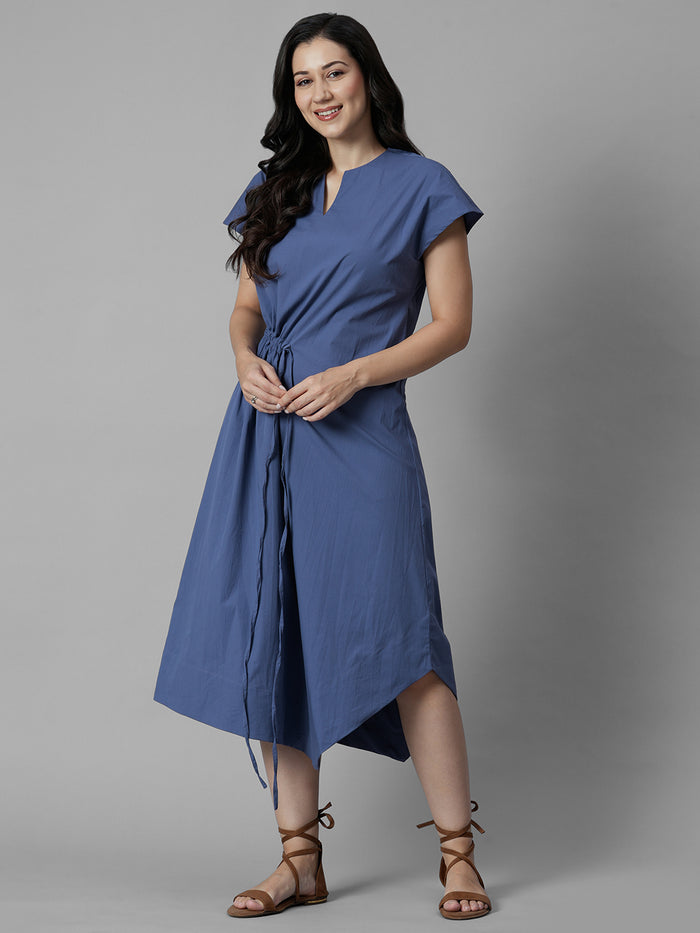Women's Blue Cotton Lycra Regular Fit Dress