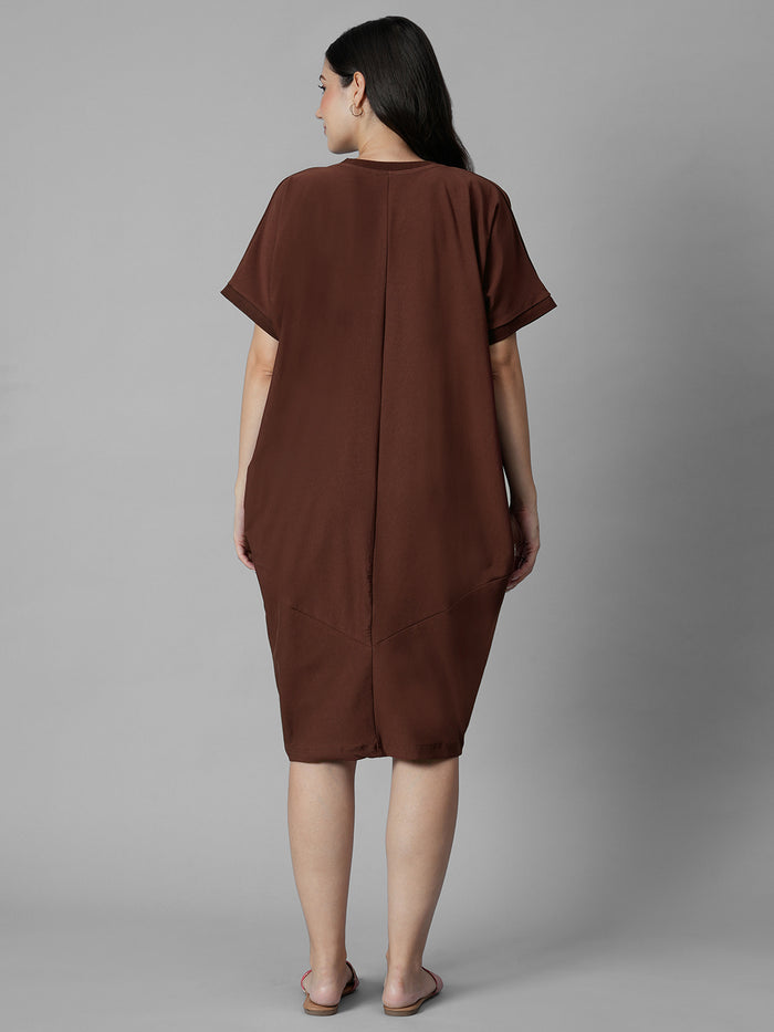 Women's Brick Cotton Elastane Boxy Fit Knit Dress