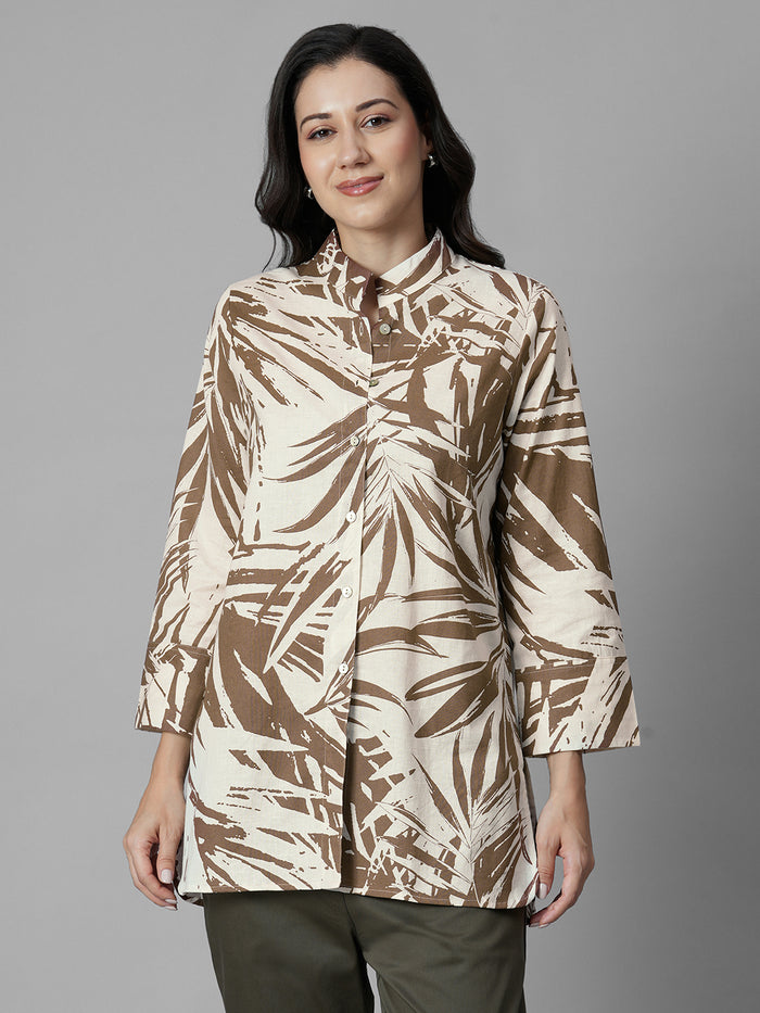 Women's Brown Linen Cotton Regular Fit Blouse