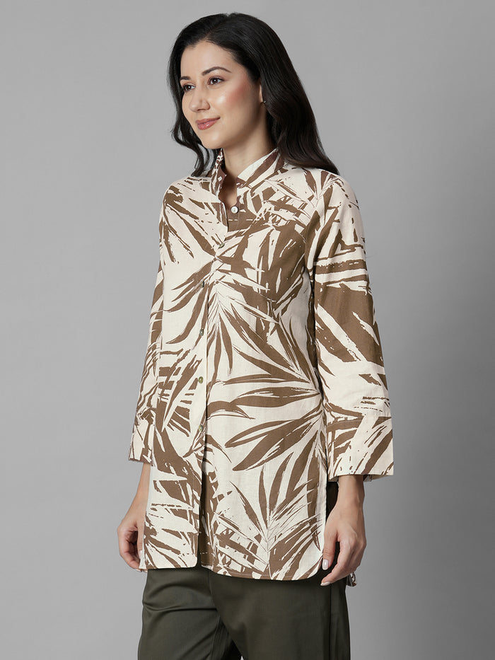 Women's Brown Linen Cotton Regular Fit Blouse