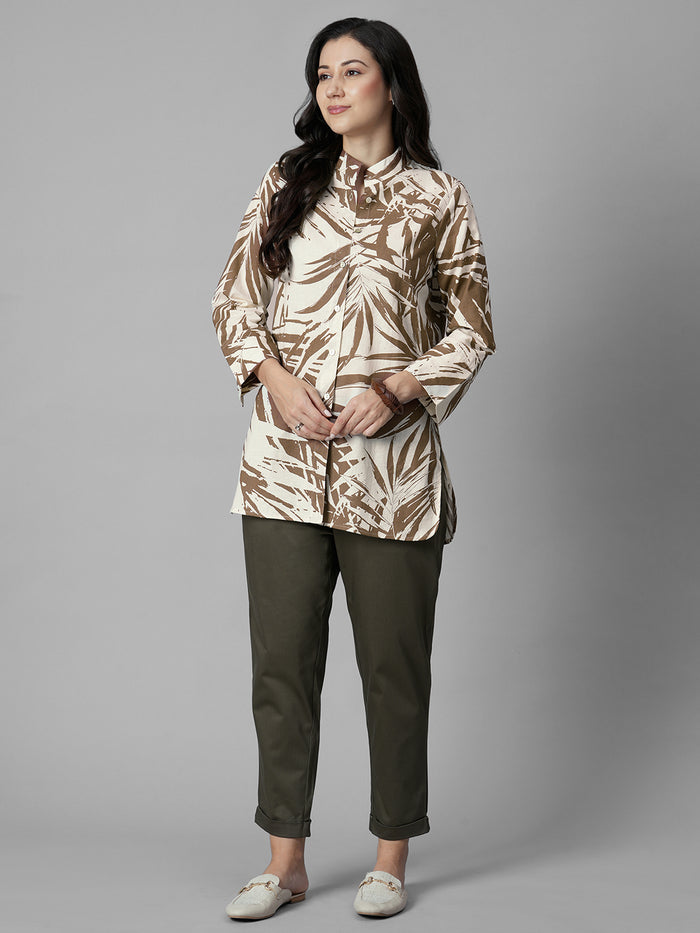 Women's Brown Linen Cotton Regular Fit Blouse