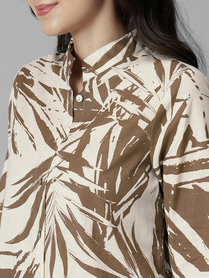 Women's Brown Linen Cotton Regular Fit Blouse