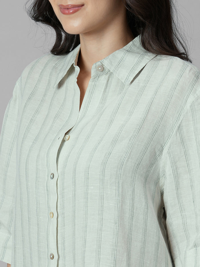Women's Green 100% Linen Boxy Fit Blouse