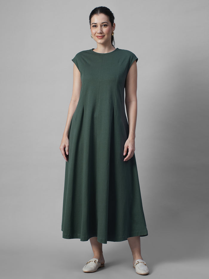 Women's Green 100% Organic Cotton Regular Fit Knit Dress