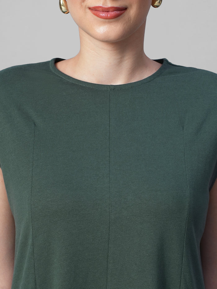 Women's Green 100% Organic Cotton Regular Fit Knit Dress