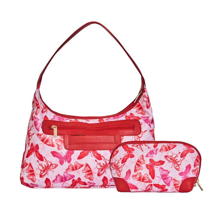 Women's pink colour hobo shoulder bag and cosmetic pouches travel combo-back view
