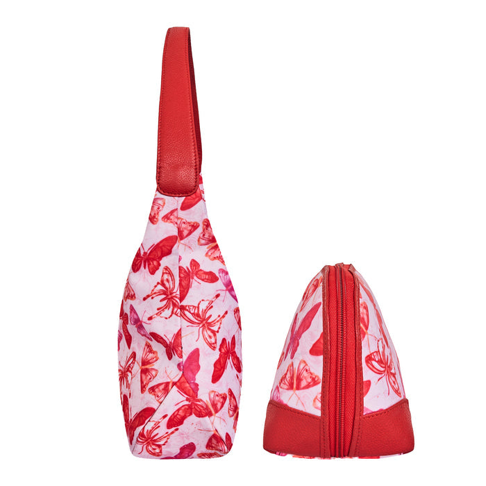 Women's pink colour hobo shoulder bag and cosmetic pouches travel combo-side view