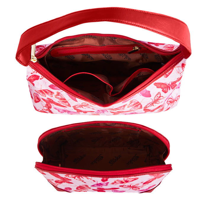 Women's pink colour hobo shoulder bag and cosmetic pouches travel combo-interior view