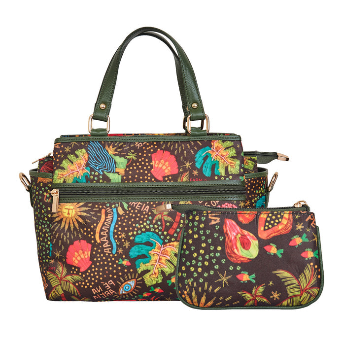 Women's green Satchel bag and coin pouches combo for travel and gift-back view