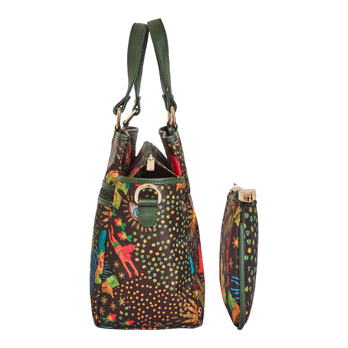 Women's green Satchel bag and coin pouches combo for travel and gift-side view