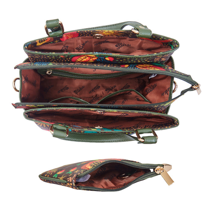 Women's green Satchel bag and coin pouches combo for travel and gift-interior view