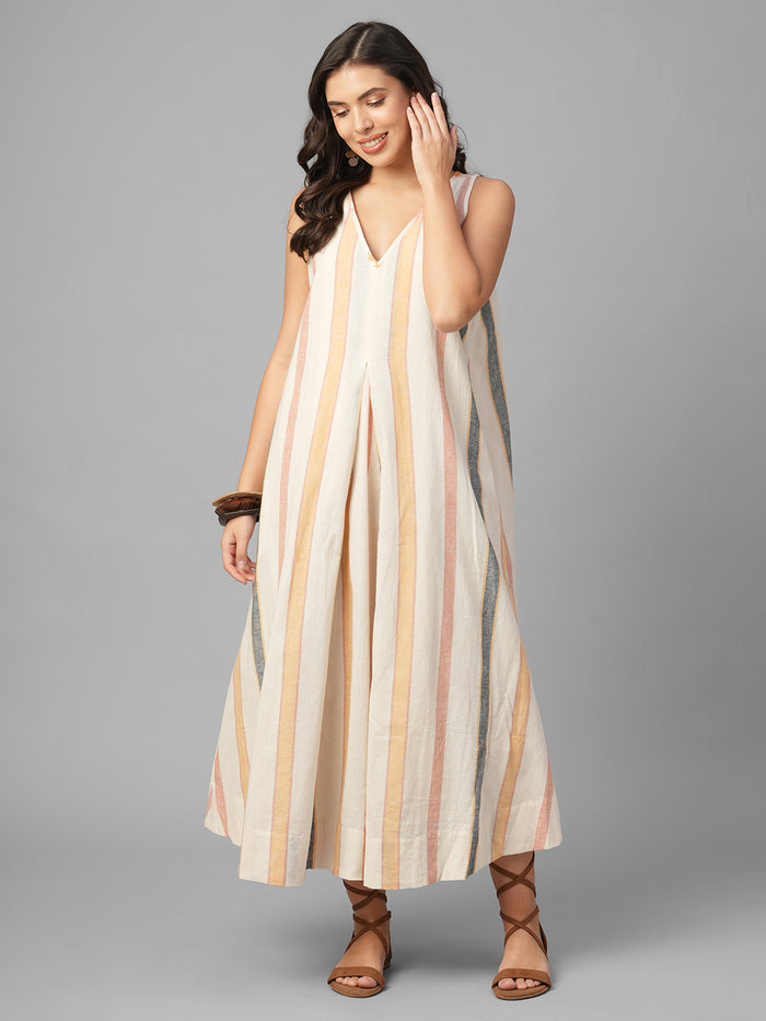 Women's Natural Linen Cotton Regular Fit Dress