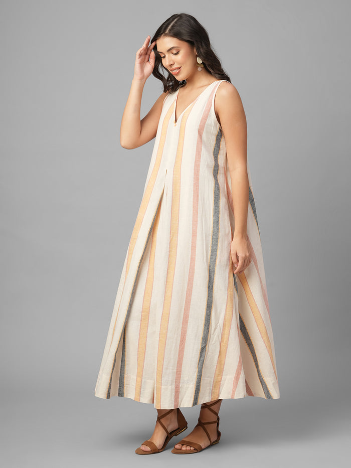 Women's Natural Linen Cotton Regular Fit Dress