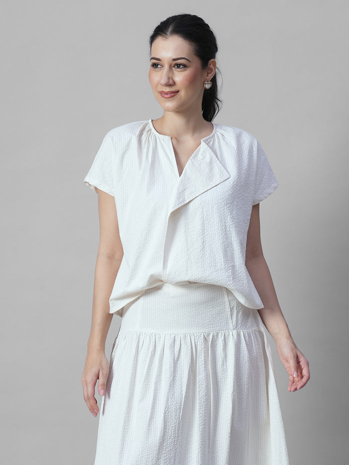 Women's Offwhite 100% Cotton Regular Fit Blouse