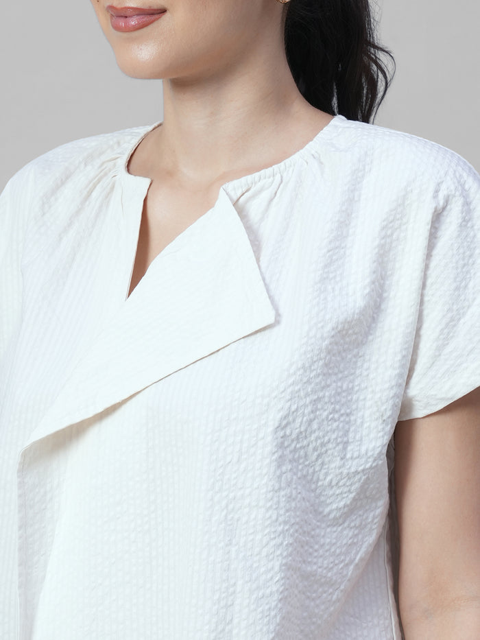 Women's Offwhite 100% Cotton Regular Fit Blouse