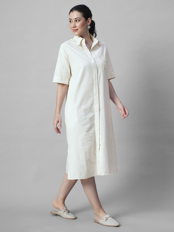 Women's Offwhite 100% Cotton Regular Fit Dress