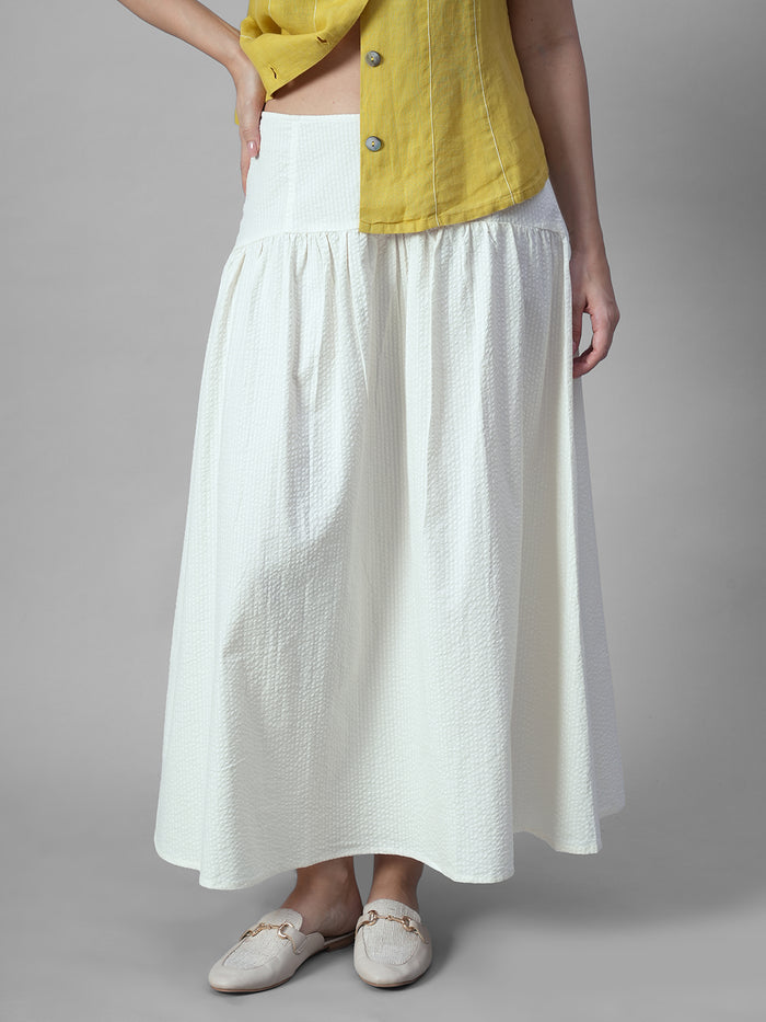 Women's Offwhite 100% Cotton Regular Fit Skirt