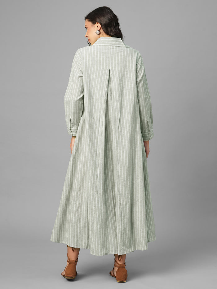 Women's Olive Linen Cotton Regular Fit Dress