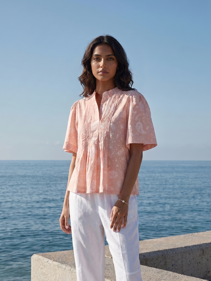 Women's Peach 100% Cotton Regular Fit Blouse