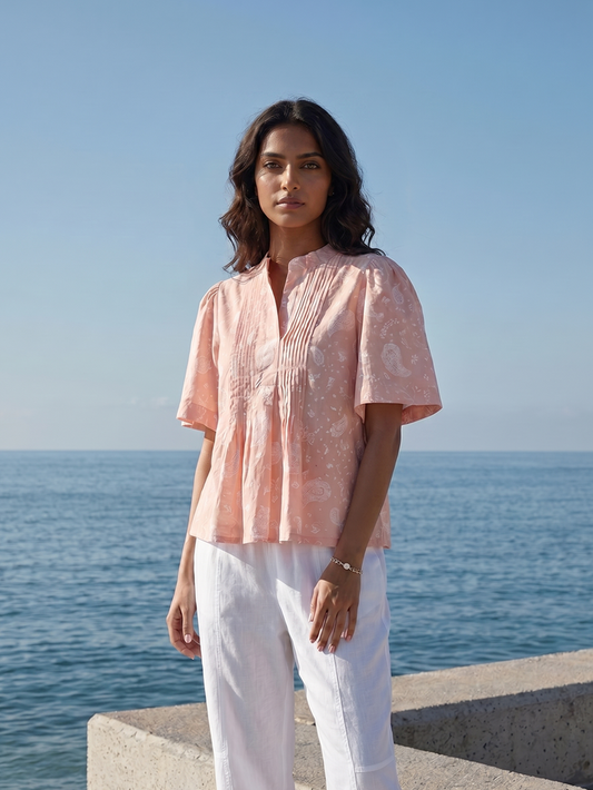 Women's Peach 100% Cotton Regular Fit Blouse