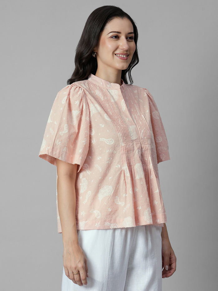 Women's Peach 100% Cotton Regular Fit Blouse